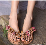 ARTMU LEATHER TOE LOOP FLAT SANDALS WITH FRILL DETAIL - boopdo