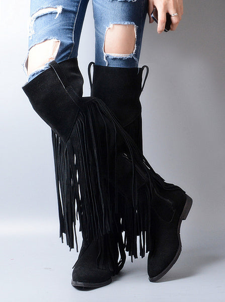 PROVA PERFETTO KEJHA GOTHO STYLE LOW HEELED OVER THE KNEE BOOTS - boopdo