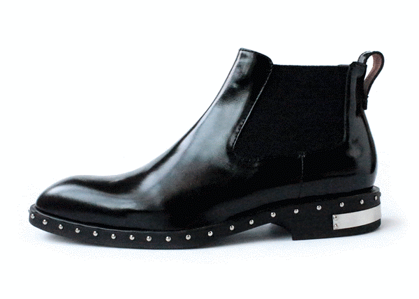 JINIWU VANGUARD ANKLE CHELSEA LEATHER BOOTS IN BLACK WITH RIVET - boopdo