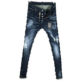 DSQ TWUP LOW WAIST RIPPED DENIM JEAN PATCH PANTS IN NAVY - boopdo