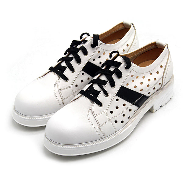 JINIWU VANGUARD BRITISH STYLE THICK SOLED LEATHER SHOES IN BLACK WHITE - boopdo