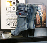 BOOPDO CLOTH UPEXLIA CANVAS DENIM JEAN BOOTS WITH SIDE POCKET - boopdo