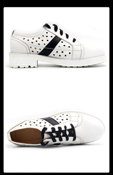 JINIWU VANGUARD BRITISH STYLE THICK SOLED LEATHER SHOES IN BLACK WHITE - boopdo
