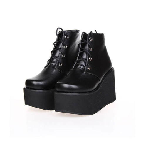 ANGELIC LOLITA COSBY QUEEN WEDGED PLATFORM ANKLE BOOTIES IN BLACK - boopdo