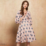 ARTKA BALLOON SLEEVE SKATER DRESS WITH FLORAL PRINT - boopdo