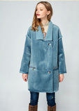 ARTKA BORG LINED FAUX SUEDE COAT IN NAVY - boopdo