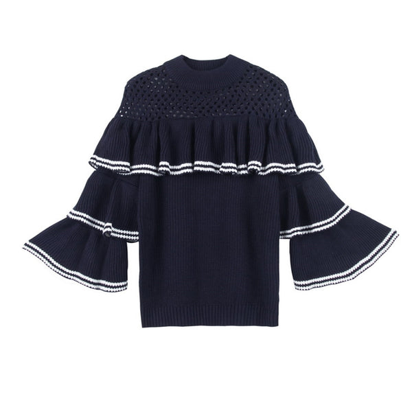 8GIRLS RUFFLE DETAIL KNITTED TOP IN DARK BLUE - boopdo