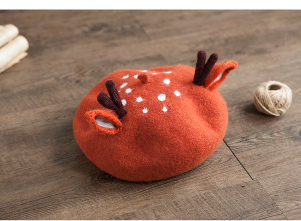 MISMEMO DEER ANTLERS FIGURED WOOL BERET - boopdo