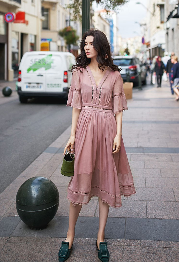 Lace insert midi outlet dress