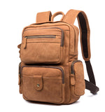 MANTIME BOOPDO DESIGN VERTICAL SQUARE TRAVEL LEATHER BACKPACK IN KHAKI - boopdo