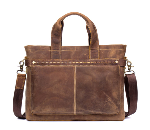 BOOPDO DESIGN MANTIME BUSINESS LEATHER MESSENGER BAG IN BROWN - boopdo