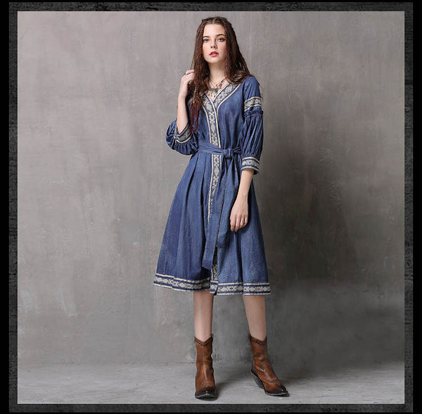 ARTKA KYRA FRIO KEER MID LENGTH DENIM JEAN DRESS - boopdo