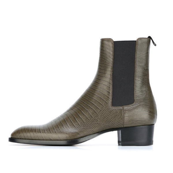 NADEMILIA LIZARD PRINT TOE POINTED WESTERN CHELSEA BOOTS - boopdo