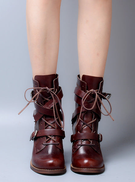 PROVAPERFETTO BUCKLE HEELED ANKLE BOOTS WITH LACE UP DETAIL1040999 - boopdo