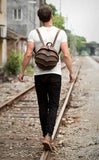 MANTIME BEETLE HANDMADE CASUAL LEATHER BACKPACK IN BROWN - boopdo