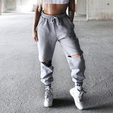 ZUMBA GIRLS TRACK PANTS WITH RIPPED KNEES IN GREY - boopdo