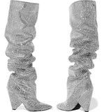 UNIPOLIA LUXURY DESIGN HIGH HEELED OVER THE KNEE BOOTS WITH DIAMOND CRYSTAL - boopdo