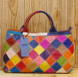 CAERLIFAB PAPDO SQUARE LEATHER HANDBAG IN BLACK AND MULTI COLOR - boopdo