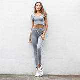 ZUMBA GIRLS HOODED CROP TOP WITH MATCH LEGGINGS IN GREY - boopdo