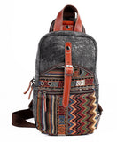 BOOPDO ETHNIC DESIGN CANVAS GEOMETRIC PATTERN STYLE CHEST BAG - boopdo