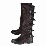 PROVA PERFETTO ROMAN SQUARE TOE KNEE HIGH LEATHER BOOTS IN BLACK - boopdo