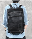 TWENTY FOURTH STREET LARGE CAPACITY 15.6 INCH LEATHER TRAVEL BACKPACK IN BLACK - boopdo