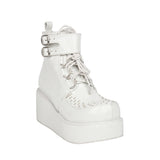 ANGELIC LOLITA COSBY PUNK STYLE PLATFORM ANKLE BOOTS WITH BELT IN WHITE - boopdo