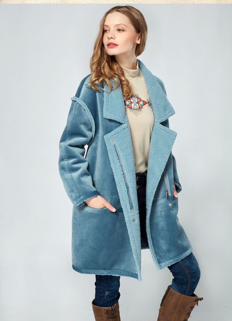 Hooded borg lined faux clearance suede coat