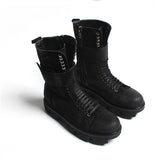 BY THE RAX MARTIX THICK BOTTOM LEATHER BLACK BOOTS - boopdo