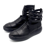 JINIWU VANGUARD UPSCALE TCR THICK SOLED LEATHER ROMAN SHOES IN BLACK - boopdo