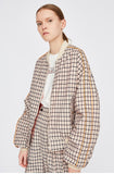 TOYOUTH LOOSE BLACK CHECK BOMBER JACKET WITH ORANGE STRIPE - boopdo