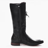 POLELIA KIKI POINTED TOE LACE UP LONG BOOT IN BLACK - boopdo
