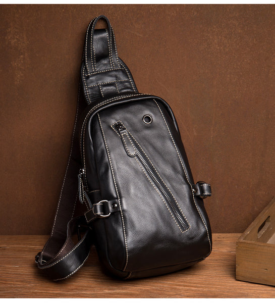 MANTIME CHEST MESSENGER LAMINATED ZIPPER LEATHER BAG IN BLACK - boopdo