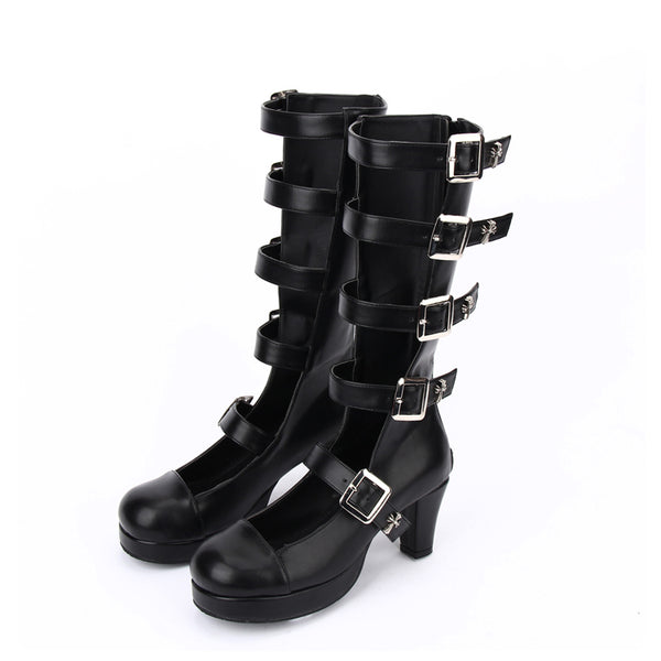 ANGELIC LOLITA MAGIC GIRL COSPLAY STYLE PLATFORM LONG BOOTS IN BLACK - boopdo