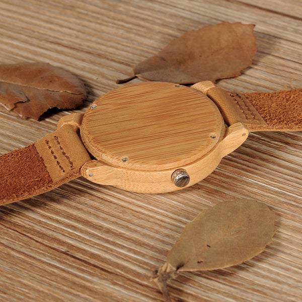 BOBO BIRD BAMBOO DEER HEAD CONCEPT WATCH WITH LEATHER BAND IN TAN - boopdo