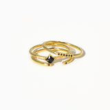 JELLY GIRL 18K GOLD PACK OF THREE RINGS WITH BLACK CRYSTALS - boopdo