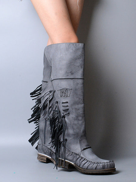 PROVAPERFETTO ANKLE BOOTS WITH TASSEL DESIGN 1100641 GREY TAN - boopdo