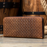 MANTIME SIXTEENTH WOVEN EMBOSSED MOBILE PHONE LEATHER WALLET IN BROWN - boopdo