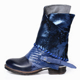 PROVAPERFETTO WESTERN LEATHER ANKLE BOOTS WITH PATCH 1027101 DARK BLUE BLACK - boopdo
