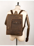 MANTIME VINTAGE SQUARE OUTDOOR 14 INCH LEATHER BACKPACK IN BROWN BLACK - boopdo