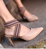 ARTMU CROSS STRAP POINTED HEELS WITH STRIPE DETAIL - boopdo