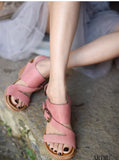 ARTMU DOUBLE BUCKLE DESIGN WEDGE SANDALS IN PINK - boopdo