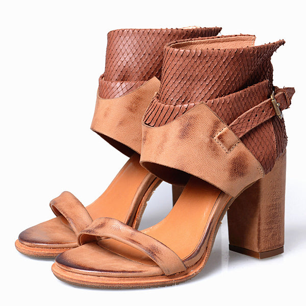 PROVAPERFETTO BUCKLE DESIGN BLOCK HEELED LEATHER SANDALS - boopdo