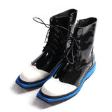 JINIWU VANGUARD HANDMADE BLUE BOTTOM LACE UP LEATHER BOOTS IN BLACK - boopdo