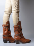 PROVAPERFETTO LEATHER WESTERN KNEE BOOTS WITH SILVER BUCKLES DESIGN - boopdo