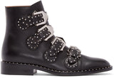 PARISHLIX POINTED TOE LEATHER BOOTS WITH RIVET IN BLACK - boopdo