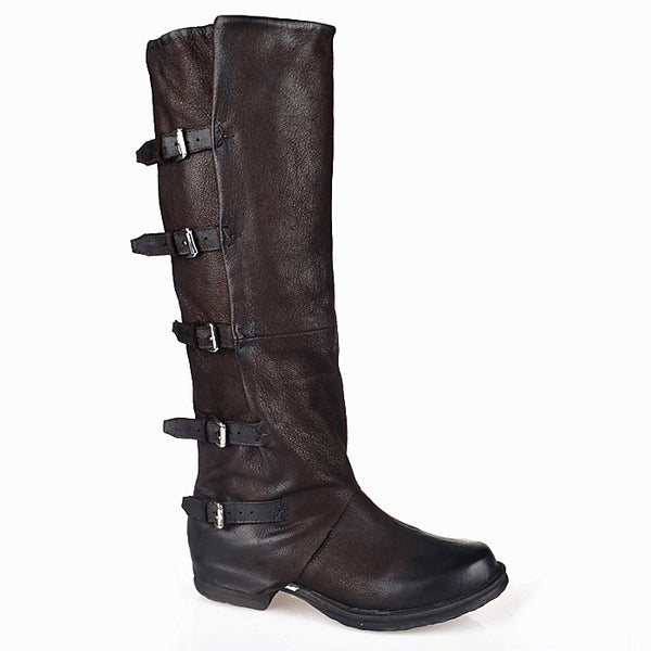 PROVA PERFETTO ROMAN SQUARE TOE KNEE HIGH LEATHER BOOTS IN BLACK - boopdo