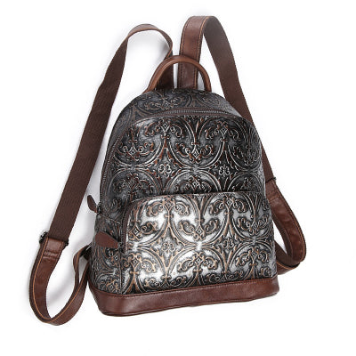 ZADA JEREMY RETRO EMBOSSED TOP LAYER HANDMADE LEATHER BACKPACK - boopdo