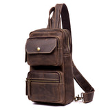 MANTIME BOOPDO HANDMADE 10 INCH LEATHER CHEST BAG IN KHAKI AND BROWN - boopdo