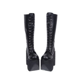 JENNA LOLITA GOTHIC COSBY PUNK STYLE LACE UP PLATFORM LONG BOOTS - boopdo